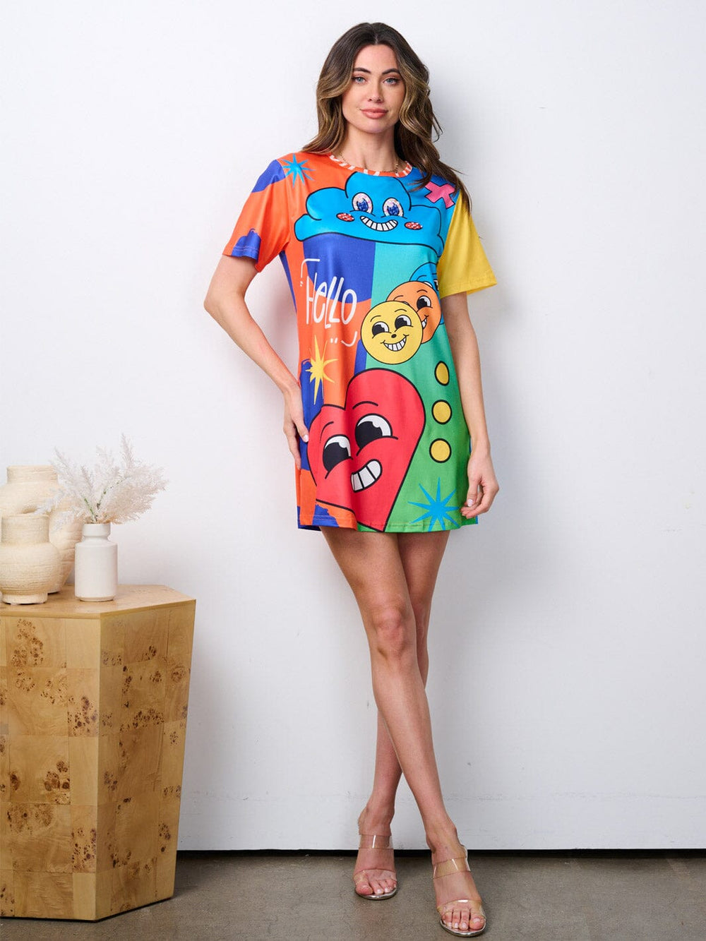 WOMEN'S SHORT SLEEVE TUNIC MULTI COLOR GRAPHIC MINI DRESS