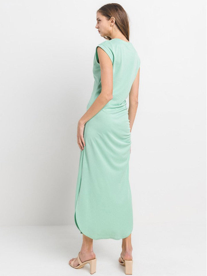 WOMEN'S SHORT SLEEVE SIDE RUCHED BODYCON MAXI DRESS