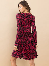 WOMEN'S LONG SLEEVE V-NECK SURPLICE PRINTED MINI DRESS
