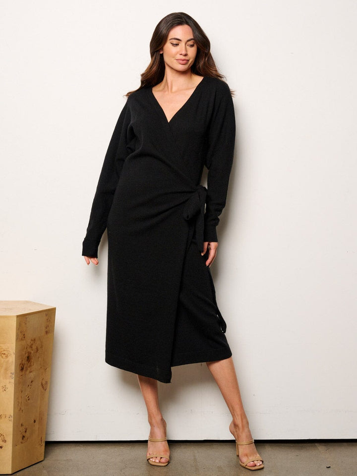 WOMEN'S LONG SLEEVE WRAP MIDI DRESS