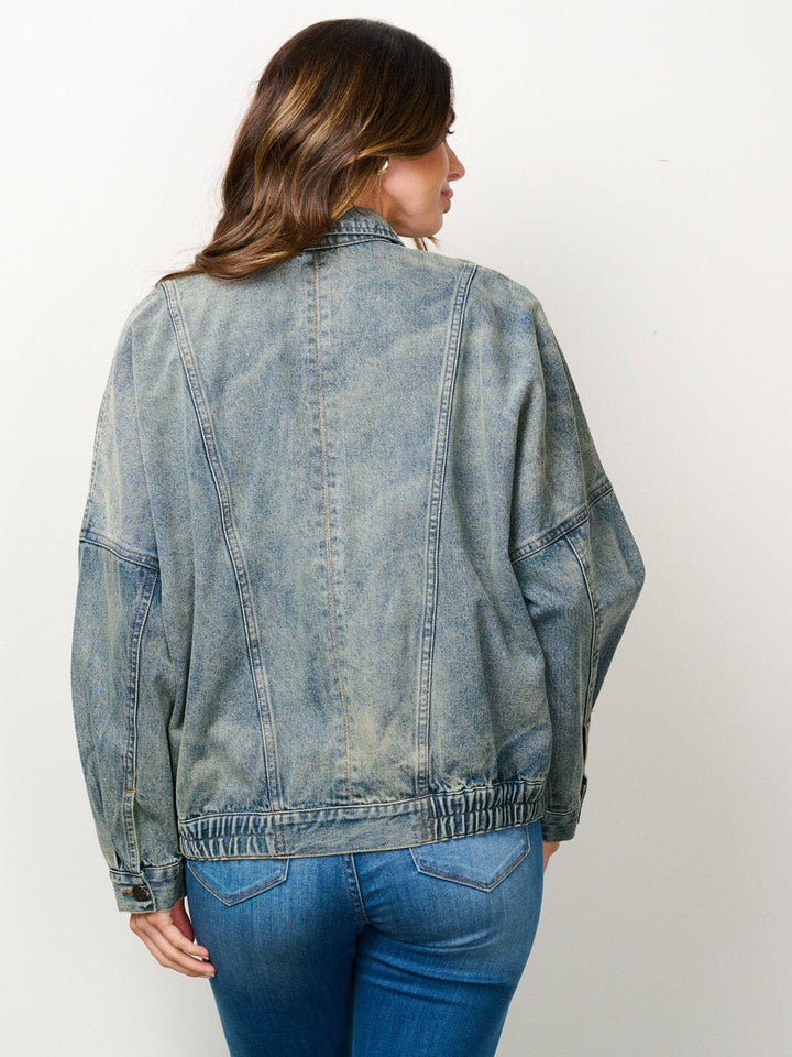 WOMEN'S LONG SLEEVE BUTTON CLOSURE POCKETS DENIM JACKET