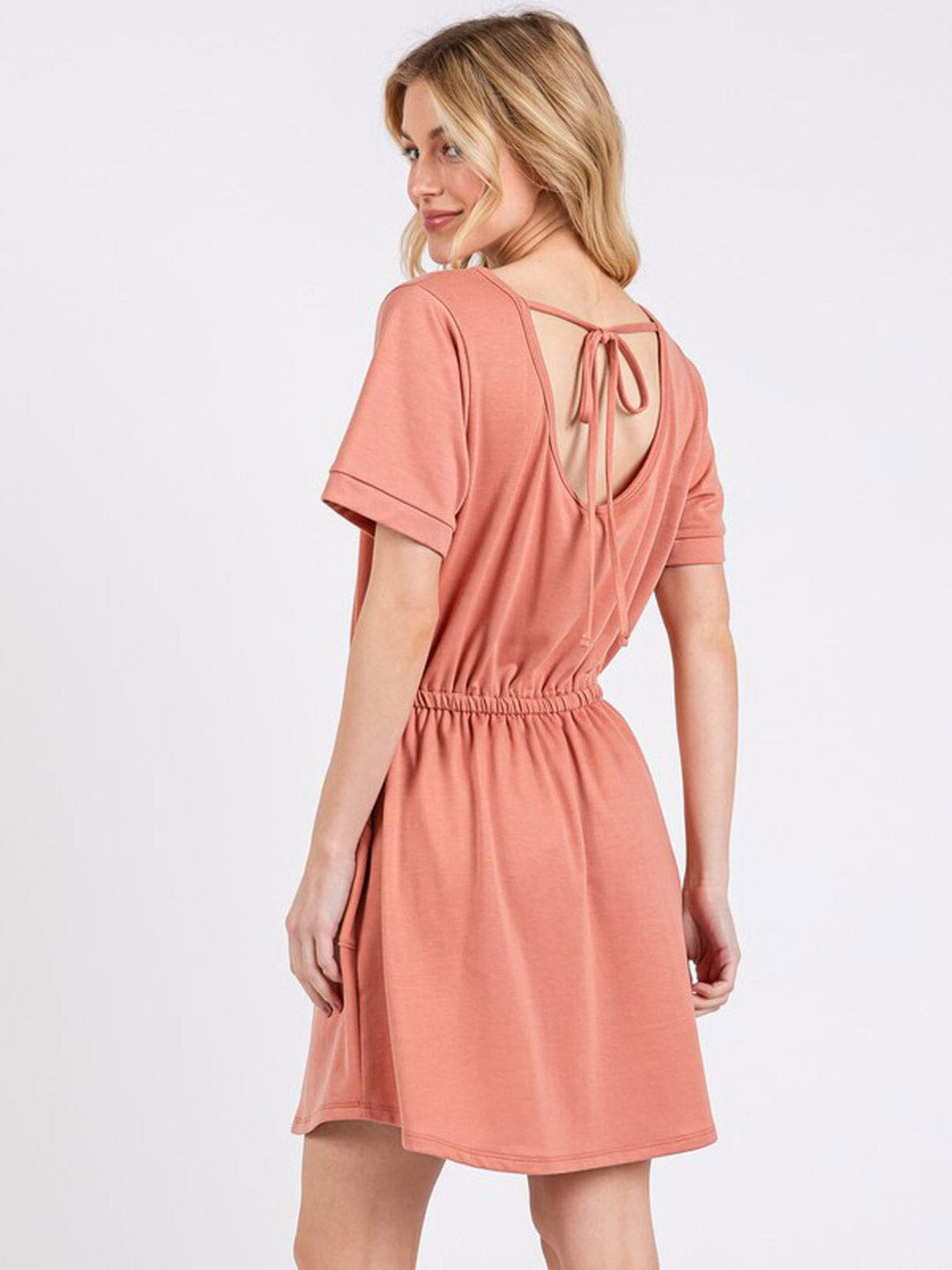 WOMEN'S SHORT SLEEVE FRONT POCKETS ELASTIC WAIST DRESS ROMPER