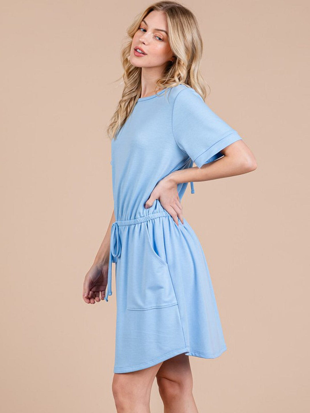 WOMEN'S SHORT SLEEVE FRONT POCKETS ELASTIC WAIST DRESS ROMPER