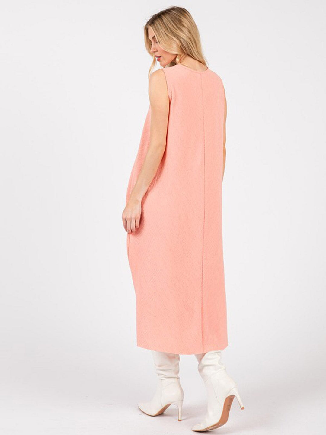 WOMEN'S SLEEVELESS FRONT POCKETS DETAILED LOOSE FIT MIDI DRESS