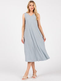 WOMEN'S SLEEVELESS FRONT POCKETS DETAILED LOOSE FIT MIDI DRESS