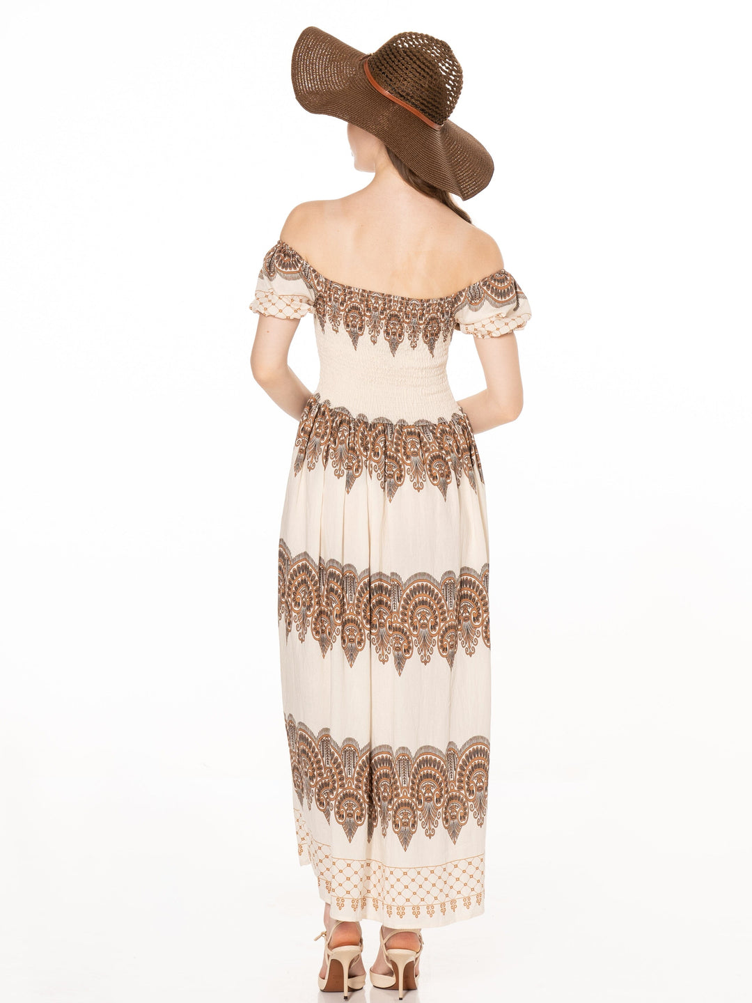 WOMEN'S SHORT SLEEVE SMOCK MULTI PRINT MAXI DRESS