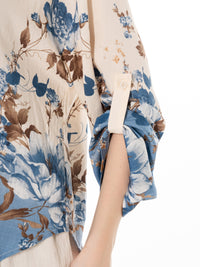 WOMEN'S 3/4 SLEEVE BUTTON UP BLOUSE & ELASTIC WAIST WIDE LEG PANTS FLORAL 2PC. SET