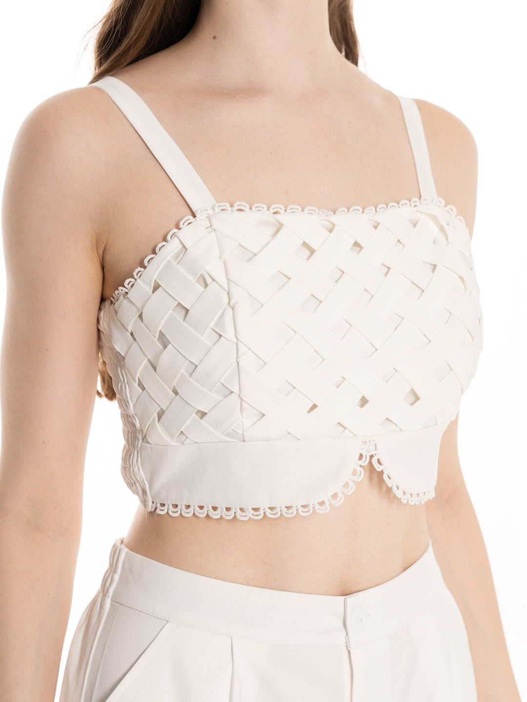 ******WOMEN'S SLEEVELESS SMOCK CROP TOP & ELASTIC WAIST PANTS DETAILED 2PC. SET