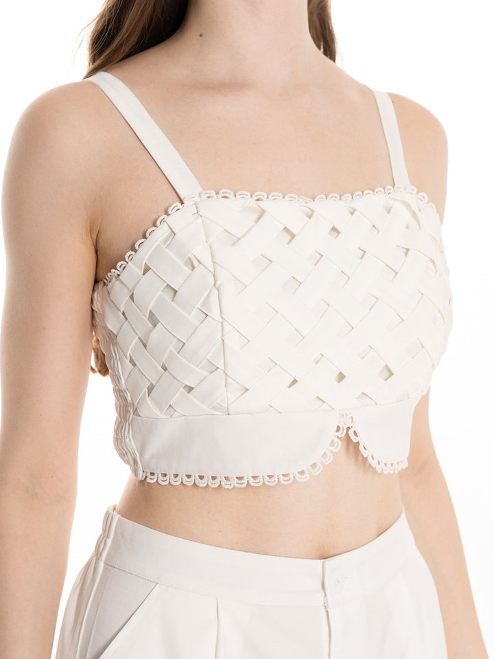 ******WOMEN'S SLEEVELESS SMOCK CROP TOP & ELASTIC WAIST PANTS DETAILED 2PC. SET