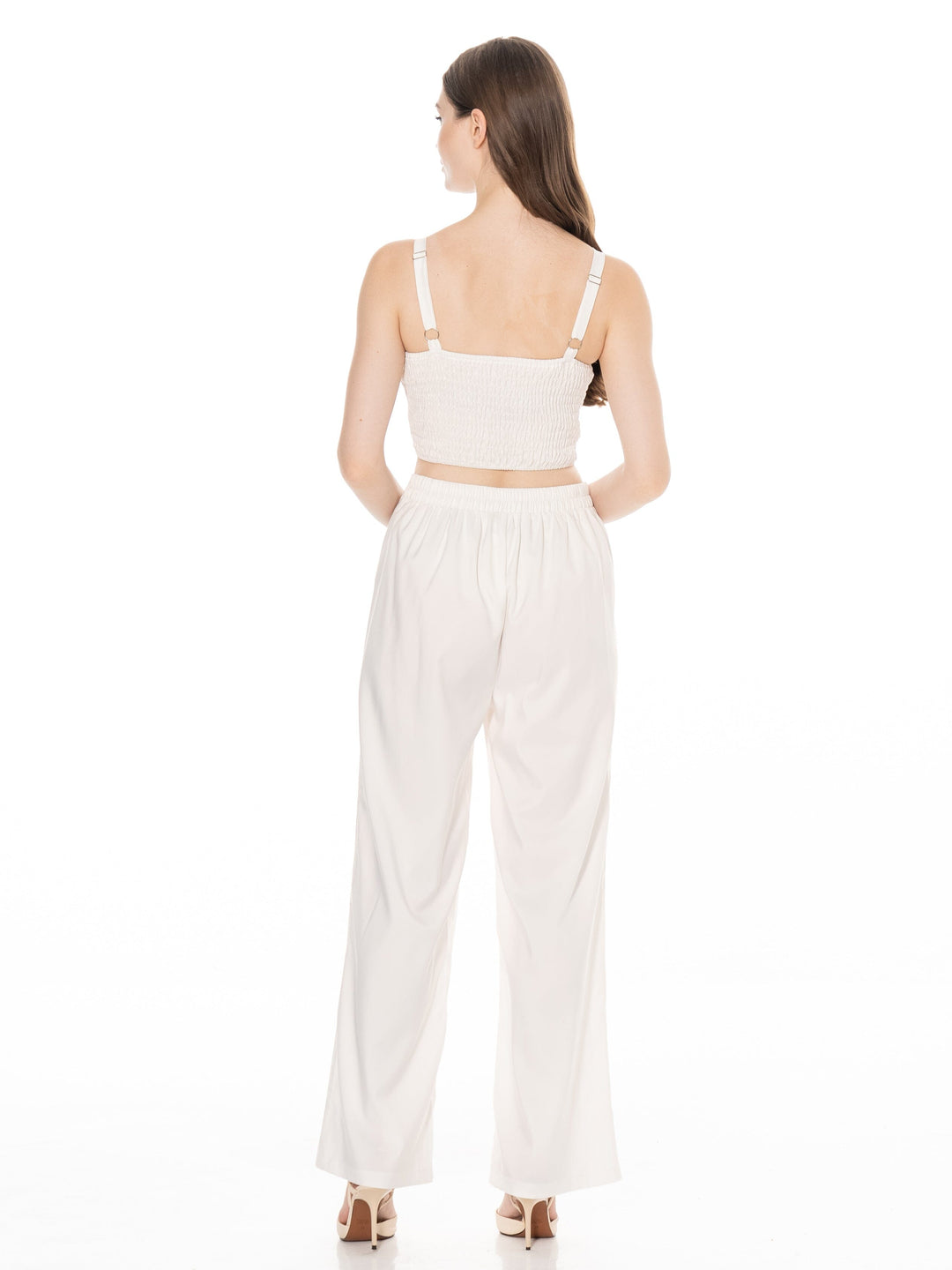 ******WOMEN'S SLEEVELESS SMOCK CROP TOP & ELASTIC WAIST PANTS DETAILED 2PC. SET