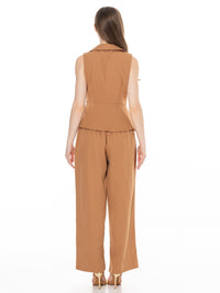 WOMEN'S SLEEVELESS BUTTON UP BLOUSE & BUTTON CLOSURE WIDE LEG PANTS 2PC. SET