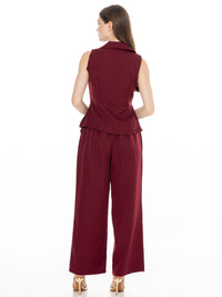 WOMEN'S SLEEVELESS BUTTON UP BLOUSE & BUTTON CLOSURE WIDE LEG PANTS 2PC. SET