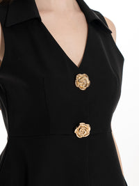 WOMEN'S SLEEVELESS BUTTON UP BLOUSE & BUTTON CLOSURE WIDE LEG PANTS 2PC. SET