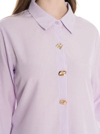 WOMEN'S LONG SLEEVE BUTTON UP STRIPES SHIRT