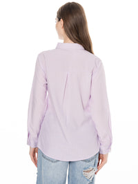 WOMEN'S LONG SLEEVE BUTTON UP STRIPES SHIRT