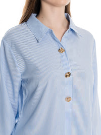 WOMEN'S LONG SLEEVE BUTTON UP STRIPES SHIRT
