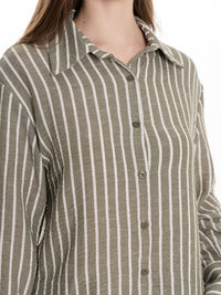 WOMEN'S LONG SLEEVE BUTTON UP STRIPES SHIRT