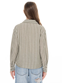 WOMEN'S LONG SLEEVE BUTTON UP STRIPES SHIRT