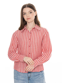 ******PLUS SIZE LONG SLEEVE BUTTON UP STRIPES SHIRT