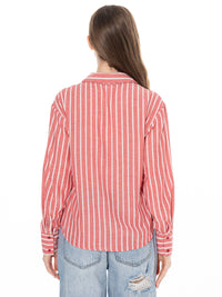 WOMEN'S LONG SLEEVE BUTTON UP STRIPES SHIRT
