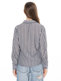 ******PLUS SIZE LONG SLEEVE BUTTON UP STRIPES SHIRT