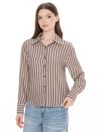 ******PLUS SIZE LONG SLEEVE BUTTON UP STRIPES SHIRT
