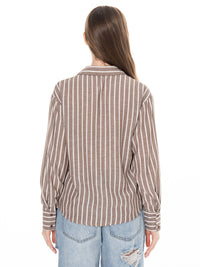 WOMEN'S LONG SLEEVE BUTTON UP STRIPES SHIRT