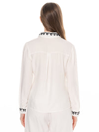 *****PLUS SIZE LONG SLEEVE BUTTON UP EMBROIDERY TRIM DETAILED BLOUSE