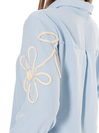 WOMEN'S LONG SLEEVE BUTTON UP EMBROIDERY DETAILED BLOUSE