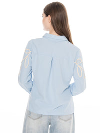 WOMEN'S LONG SLEEVE BUTTON UP EMBROIDERY DETAILED BLOUSE