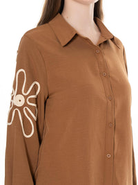 WOMEN'S LONG SLEEVE BUTTON UP EMBROIDERY DETAILED BLOUSE