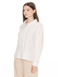 WOMEN'S LONG SLEEVE BUTTON UP EMBROIDERY DETAILED BLOUSE