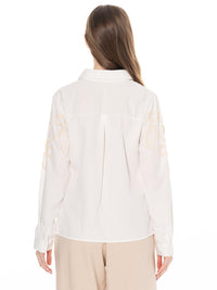 WOMEN'S LONG SLEEVE BUTTON UP EMBROIDERY DETAILED BLOUSE