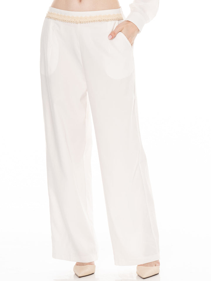********PLUS SIZE ELASTIC DETAILED WAIST FRONT POCKETS WIDE LEG PANTS