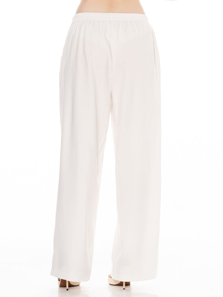 WOMEN'S ELASTIC DETAILED WAIST FRONT POCKETS WIDE LEG PANTS