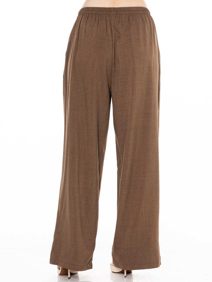 ********PLUS SIZE ELASTIC DETAILED WAIST FRONT POCKETS WIDE LEG PANTS