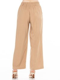 *******PLUS SIZE BUTTON CLOSURE ELASTIC EMBROIDERY WAIST FRONT POCKETS WIDE LEG PANTS