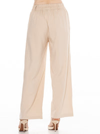 *******PLUS SIZE BUTTON CLOSURE ELASTIC EMBROIDERY WAIST FRONT POCKETS WIDE LEG PANTS