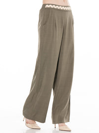 WOMEN'S BUTTON CLOSURE ELASTIC DETAILED WAIST FRONT POCKETS WIDE LEG PANTS