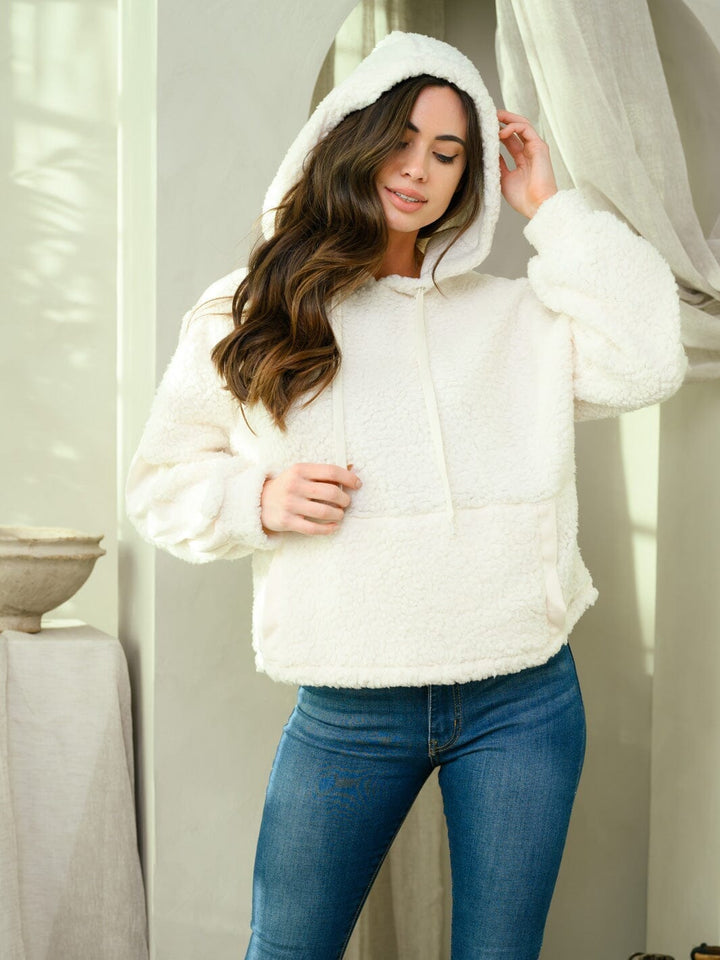 WOMEN'S FUZZY FRONT POCKETS HOODIE PULLOVER