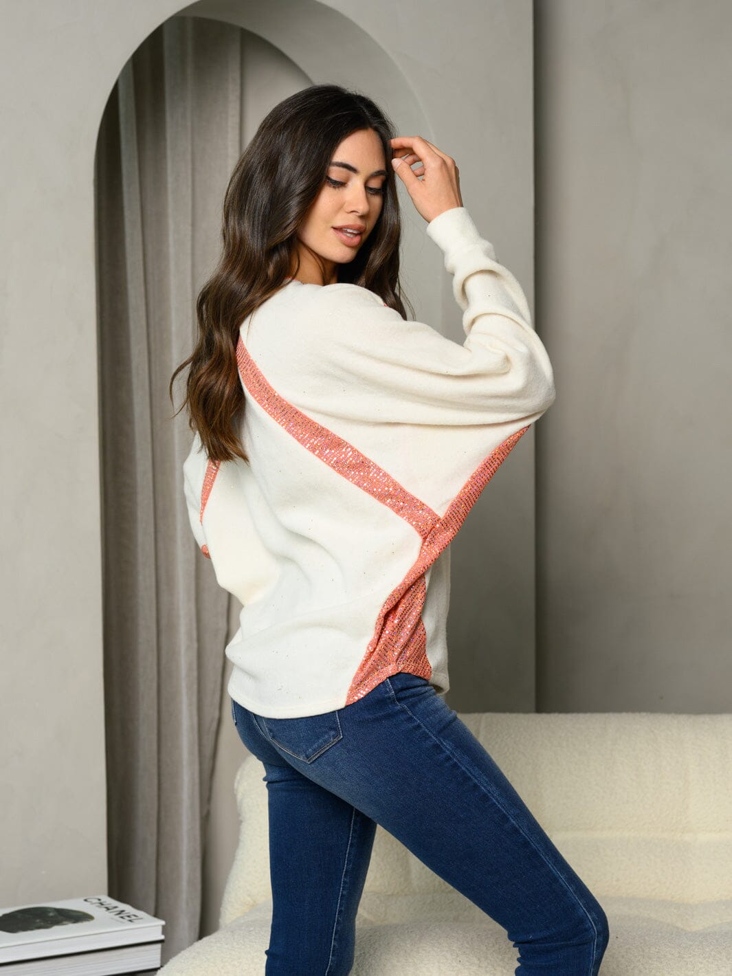 WOMEN'S LONG SLEEVE COLORBLOCK SHIMMER TUNIC TOP ...