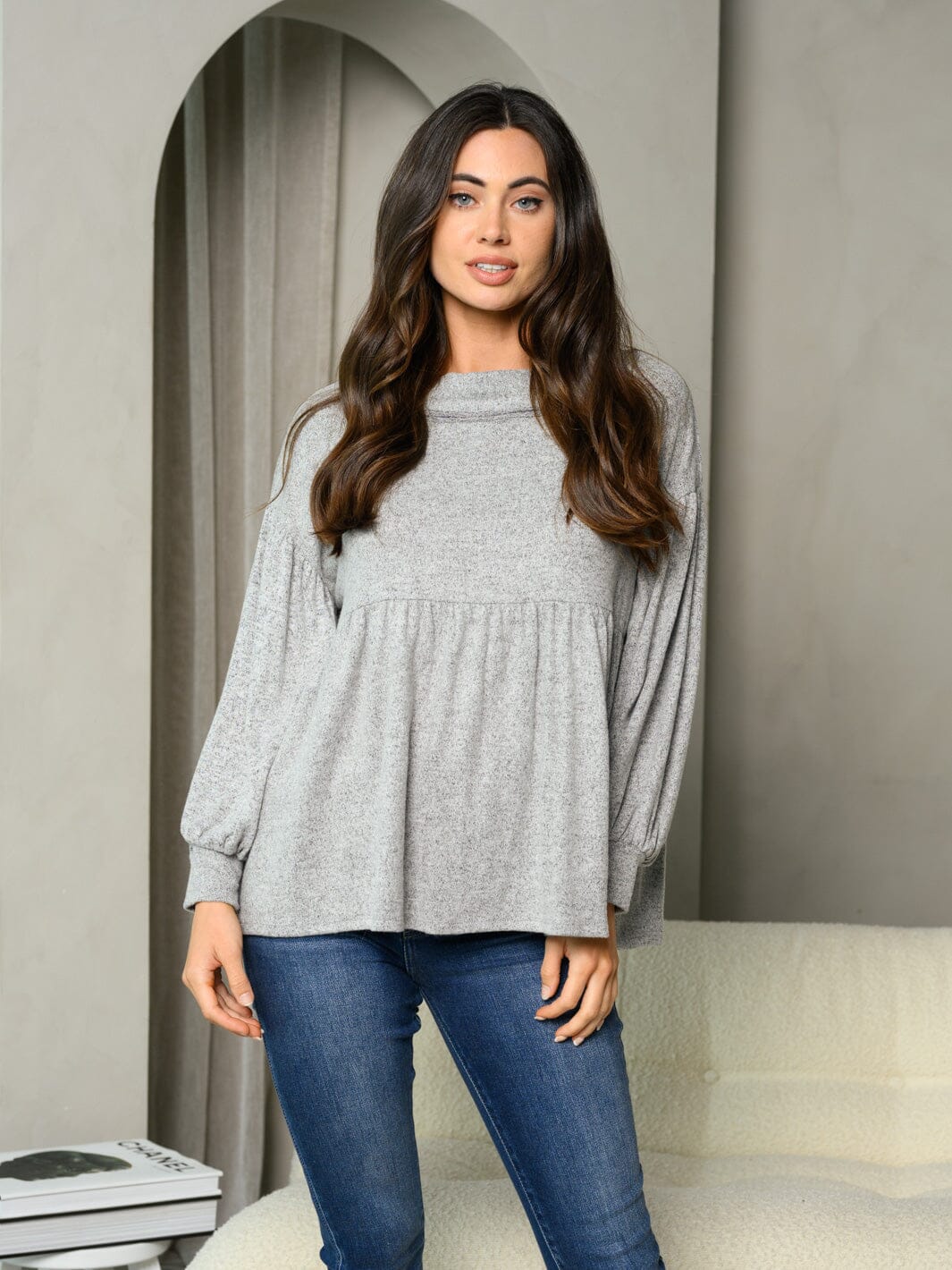 Mock neck layered long sleeve tunic main image 0
