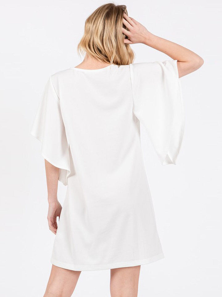 WOMEN'S SHORT RUFFLE SLEEVE V-NECK MINI DRESS