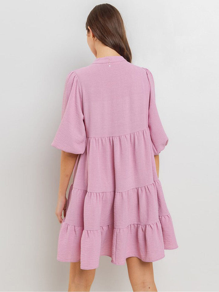 WOMEN'S 3/4 SLEEVE TIERED LOOSE FIT TUNIC MINI DRESS