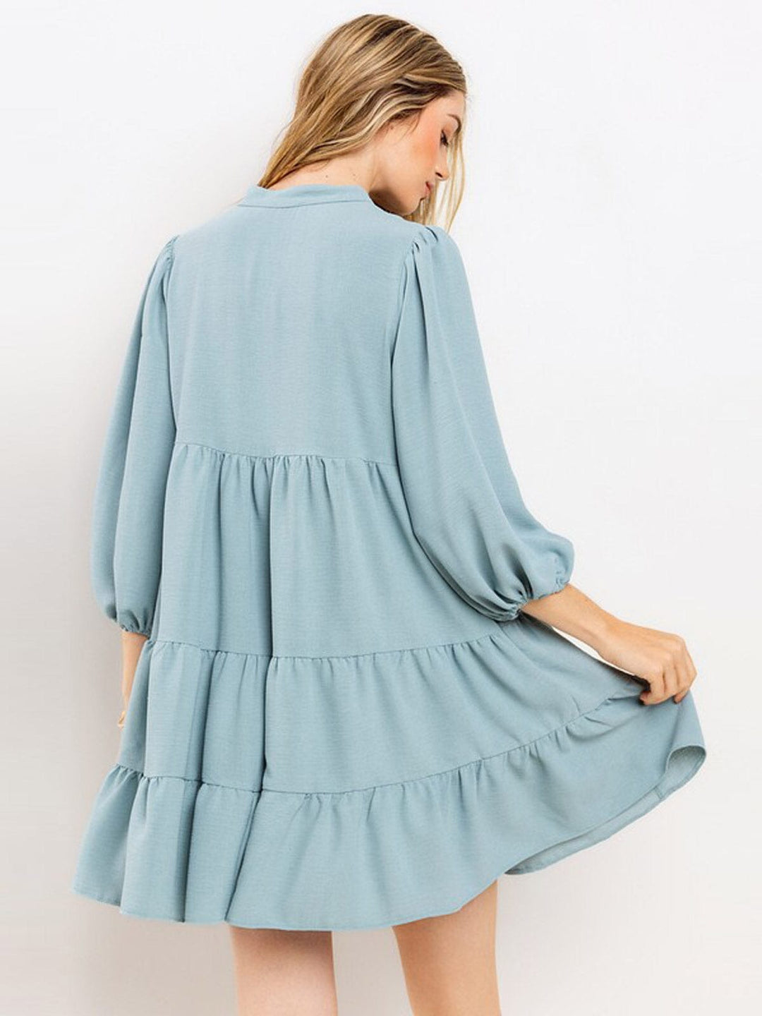WOMEN'S 3/4 SLEEVE TIERED LOOSE FIT TUNIC MINI DRESS