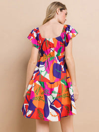 WOMEN'S SHORT SLEEVE V-NECK MULTI PRINT TUNIC MINI DRESS