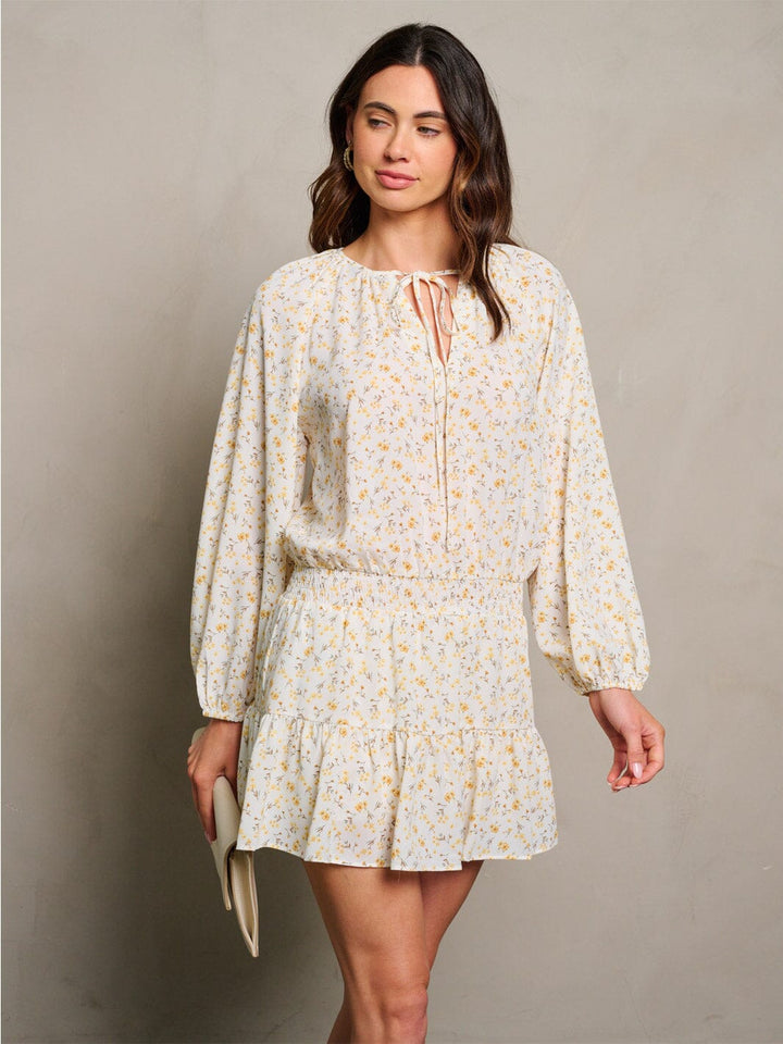WOMEN'S LONG SLEEVE SMOCK WAIST FLORAL ROMPER