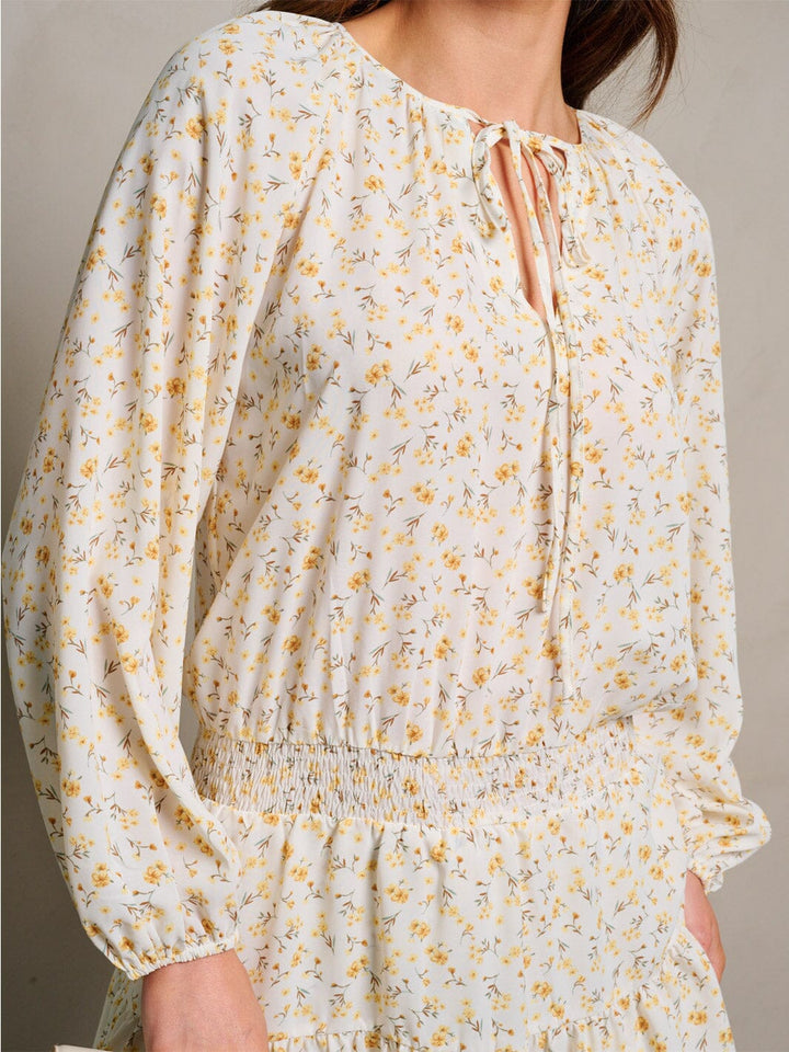 WOMEN'S LONG SLEEVE SMOCK WAIST FLORAL ROMPER