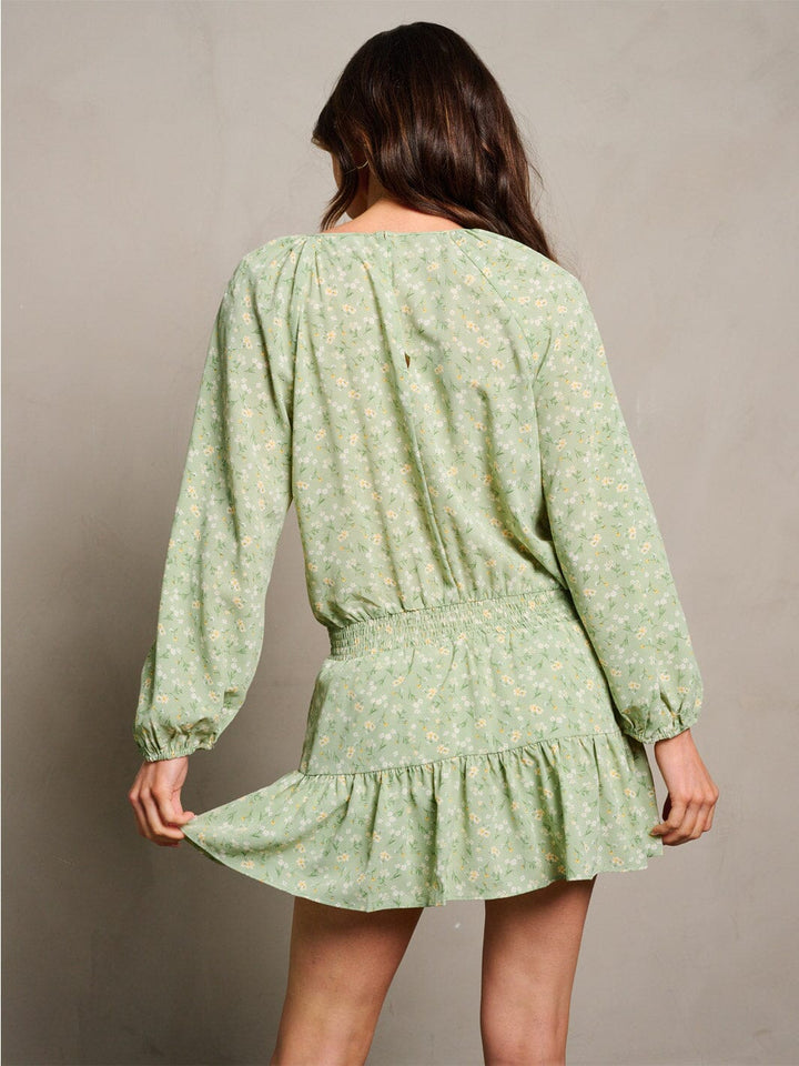 WOMEN'S LONG SLEEVE SMOCK WAIST FLORAL ROMPER