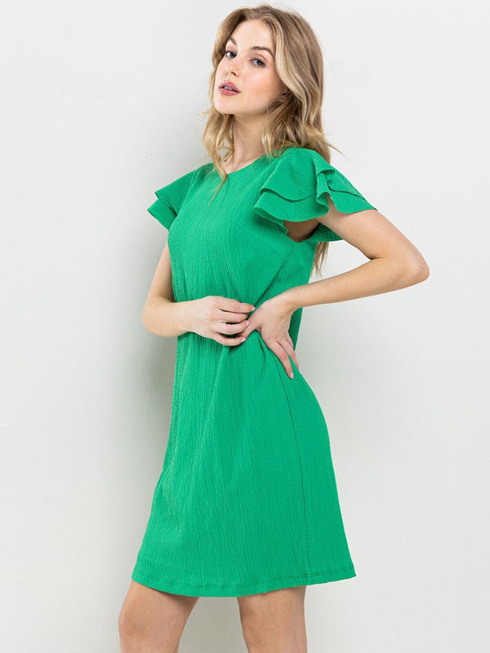 WOMEN'S SHORT RUFFLE SLEEVE TUNIC MINI DRESS